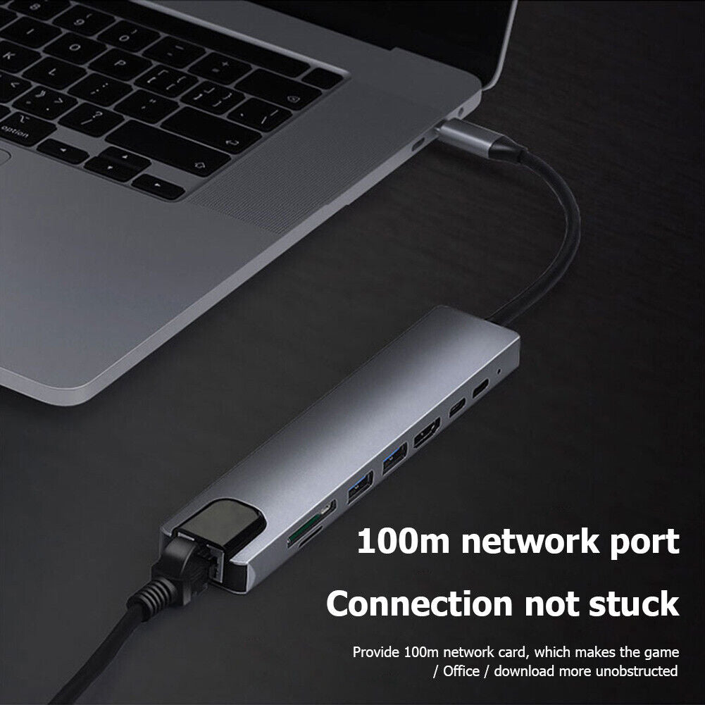 USB C Hub Ethernet Multiport Type C Adapter for Macbook Pro/Air Ipad Pro Laptop