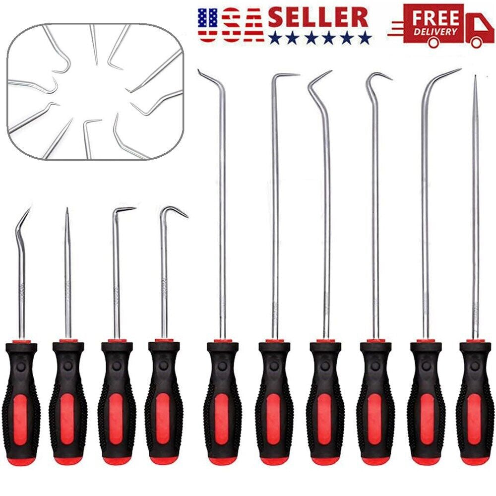Extra Long Pick & Hook Set with Soft Grip for O-Ring Removal 10 Pieces