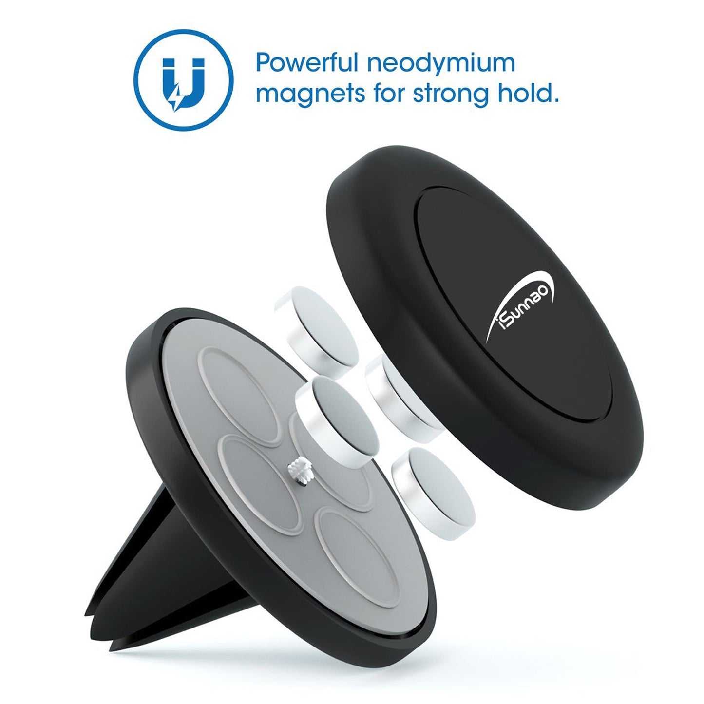 iSunnao Air Vent Magnetic Car Mount Holder for Smartphones - Black- 2 Piece
