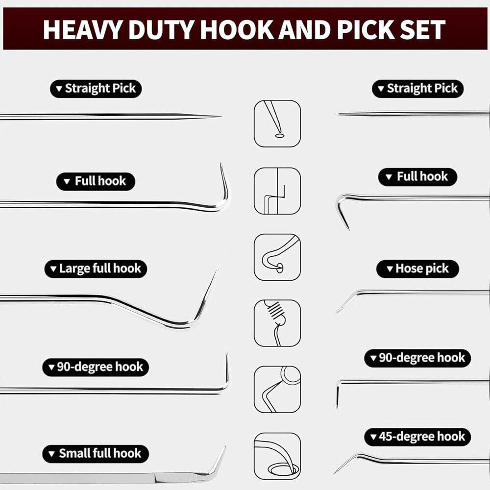 Extra Long Pick & Hook Set with Soft Grip for O-Ring Removal 10 Pieces