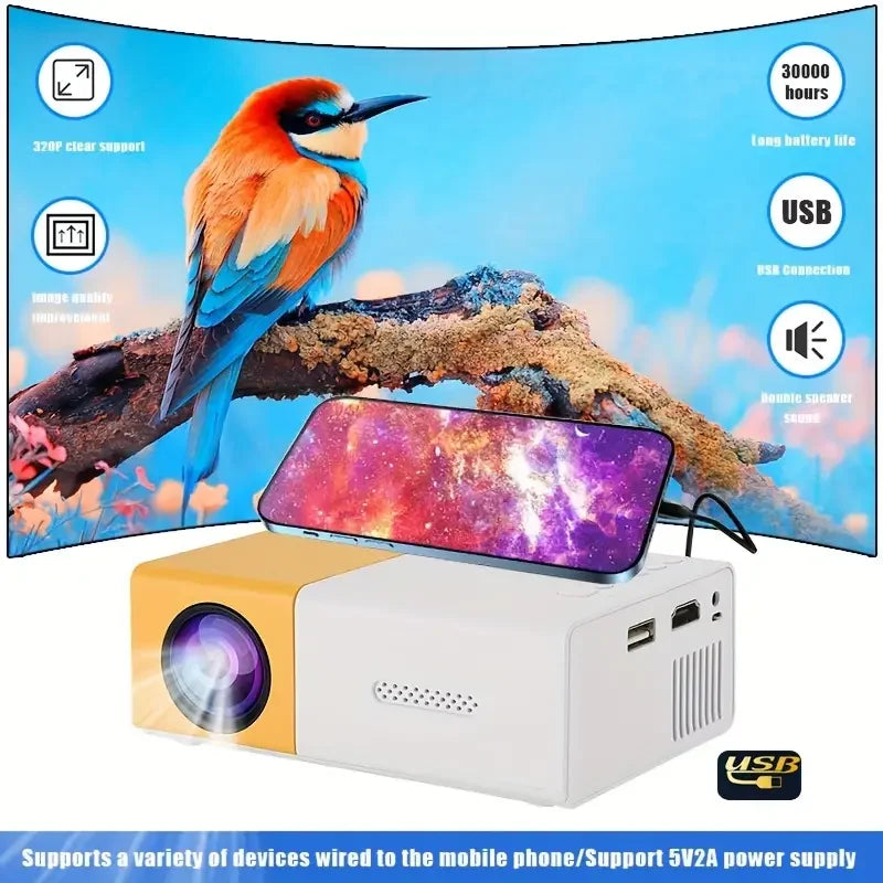 LED Home Theater Projector - Portable 600 Lumens Outdoor Use