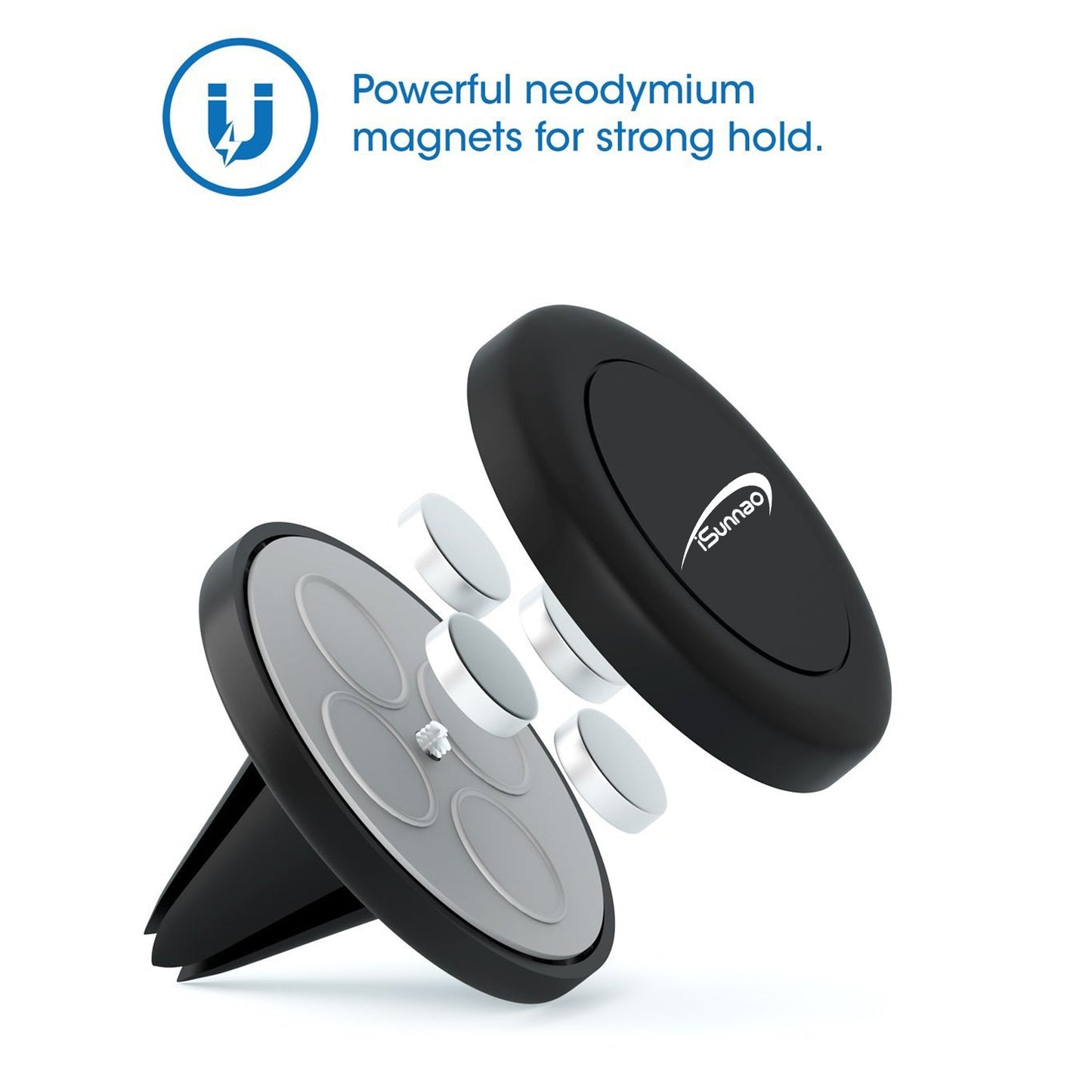 iSunnao Air Vent Magnetic Car Mount Holder for Smartphones - Black- 2 Piece