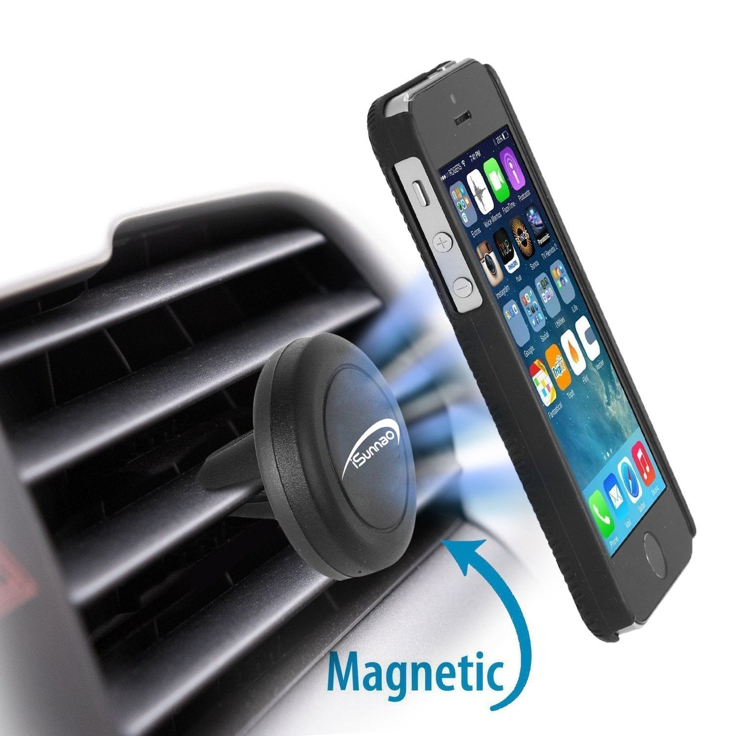 iSunnao Air Vent Magnetic Car Mount Holder for Smartphones - Black- 2 Piece