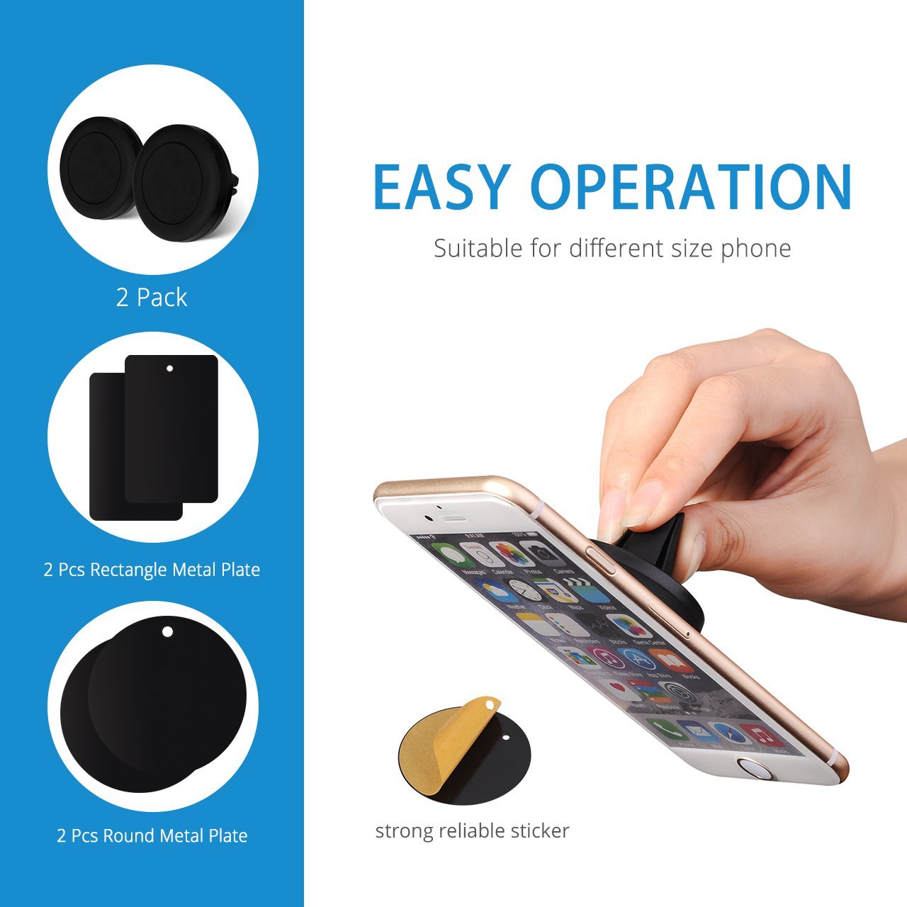 iSunnao Air Vent Magnetic Car Mount Holder for Smartphones - Black- 2 Piece