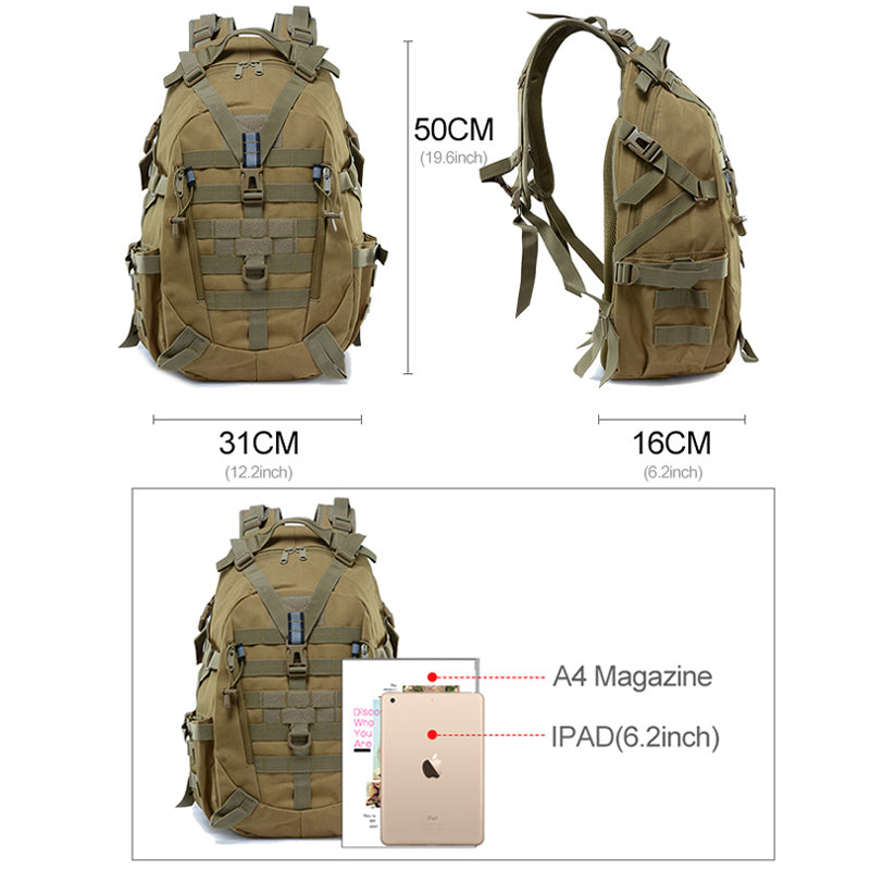40L Tactical Molle Backpack - Waterproof Hiking & Camping Gear