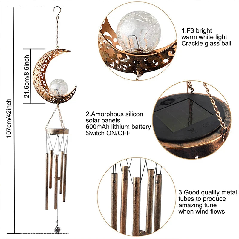 Solar Wind Chimes Outdoor Waterproof Copper Chimes Light