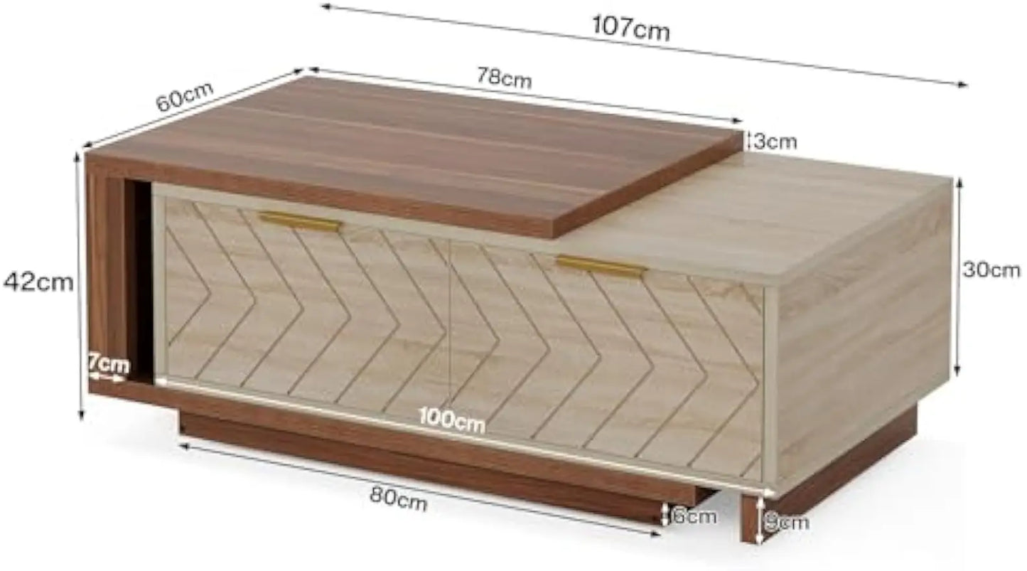 Extendable Wood Coffee Table with Storage & Dual-Tone Design