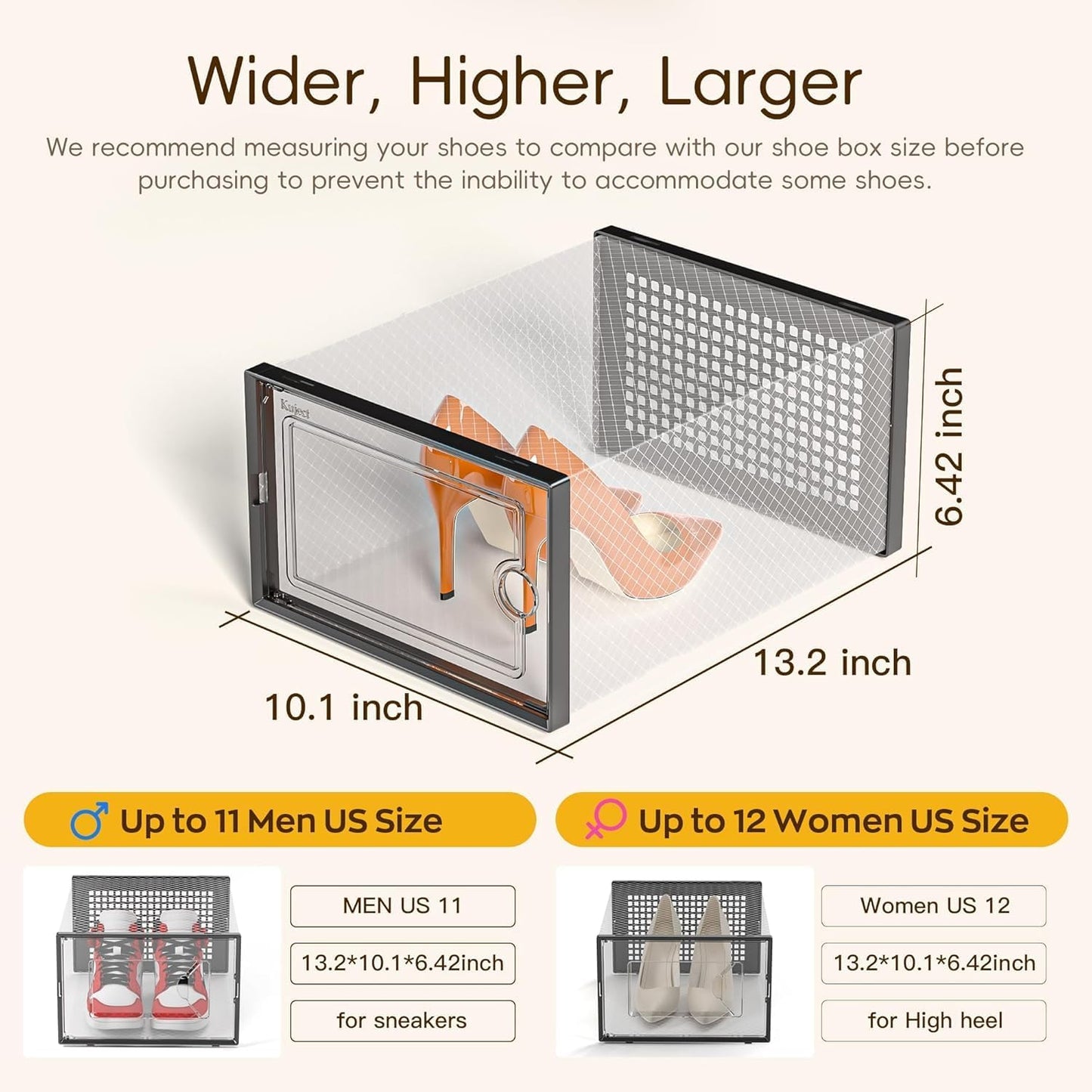 X-Large Clear Shoe Storage Boxes - Stackable 12 Pack Organizer