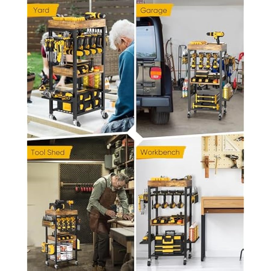 Power Tool Organizer Cart: 4-Tier Heavy Duty Rolling Storage