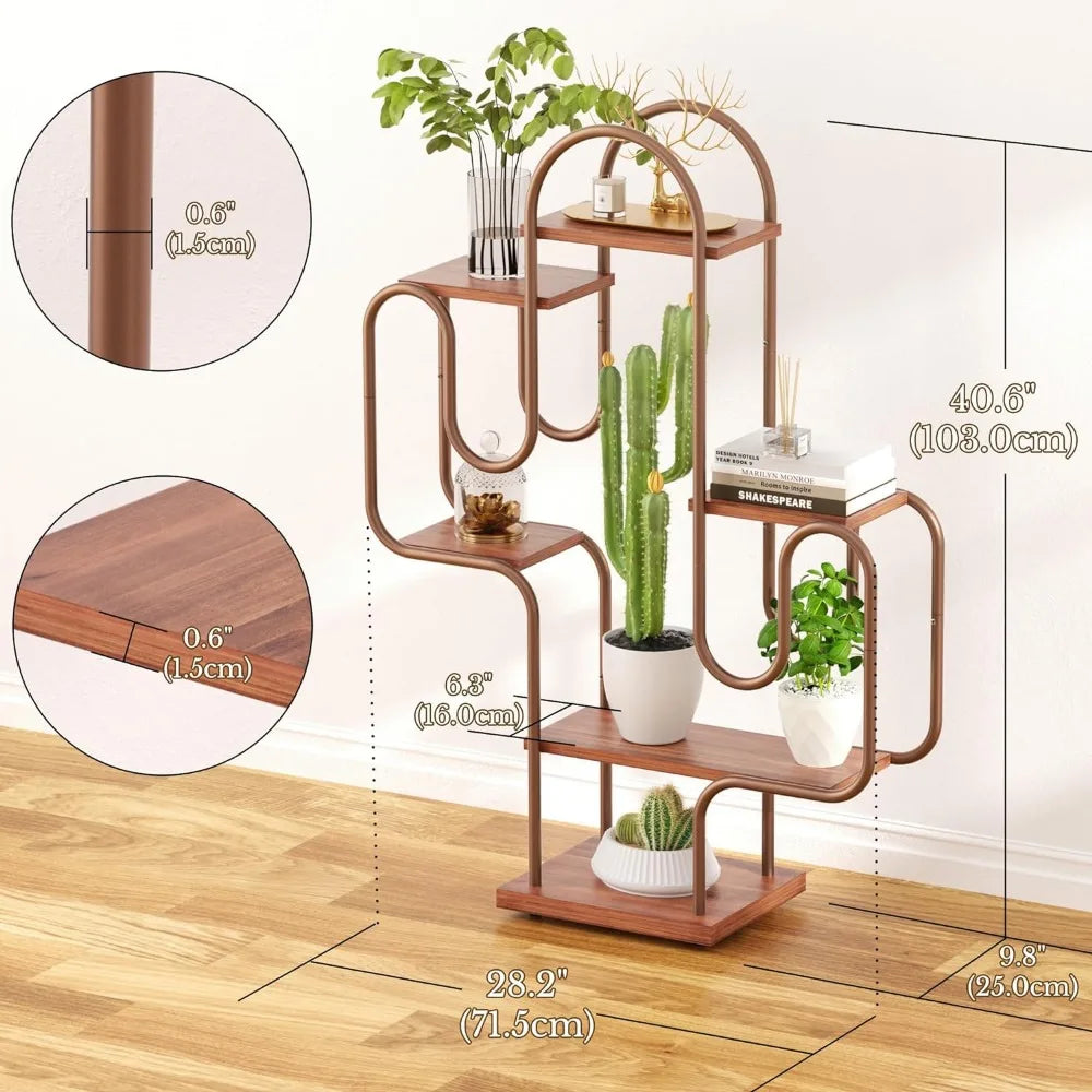 Cactus Bookshelf 6-Tier Metal Plant Stand - Unique Corner Shelf