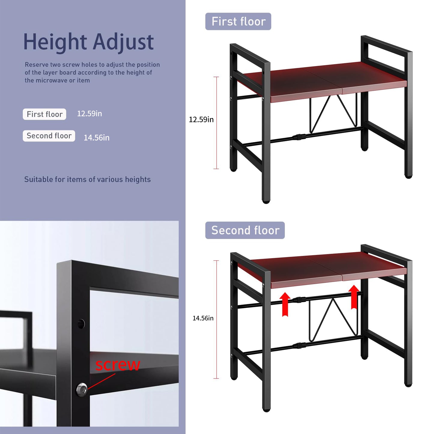 Expandable Microwave Shelf Organizer - Adjustable 16-25 inches