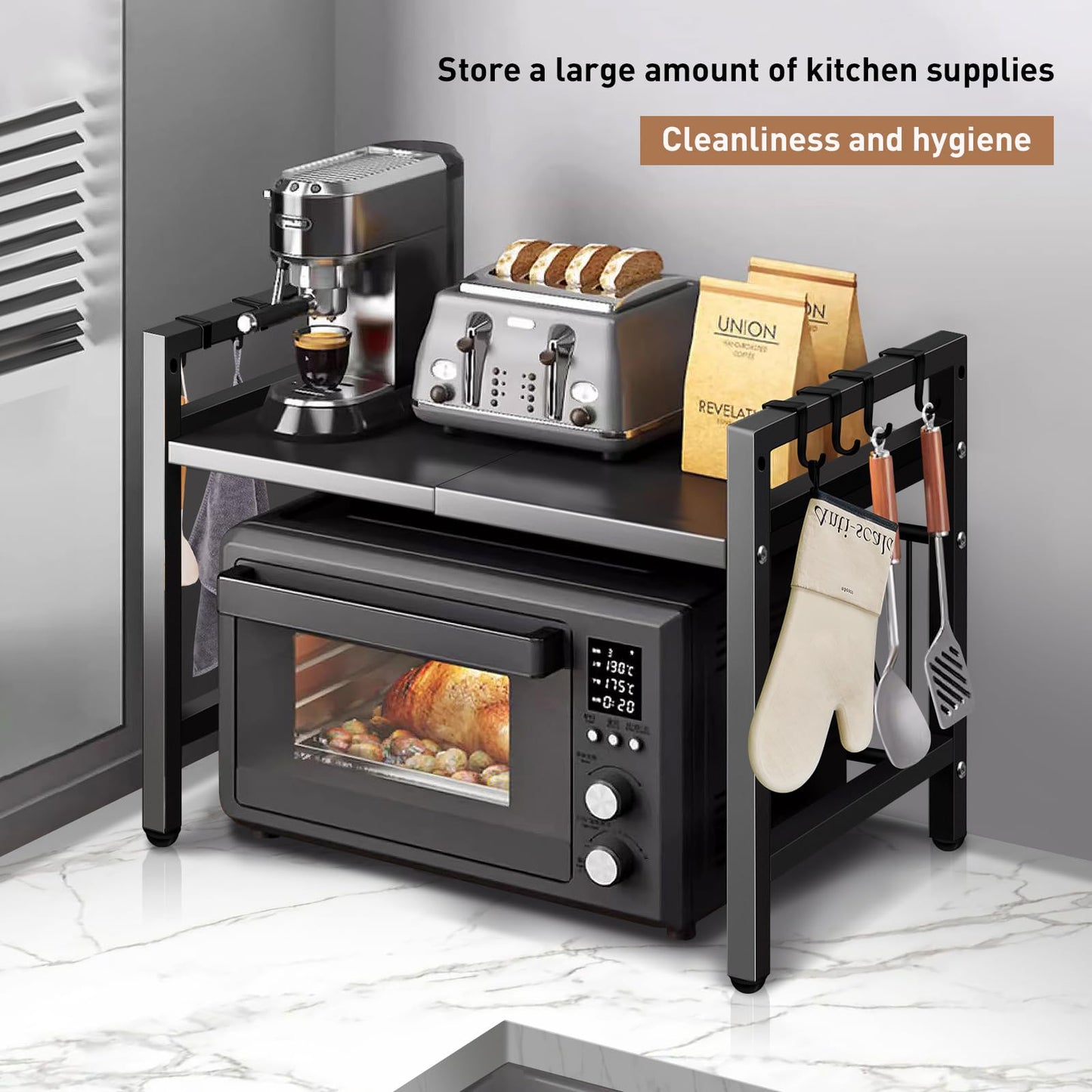 Expandable Microwave Shelf Organizer - Adjustable 16-25 inches