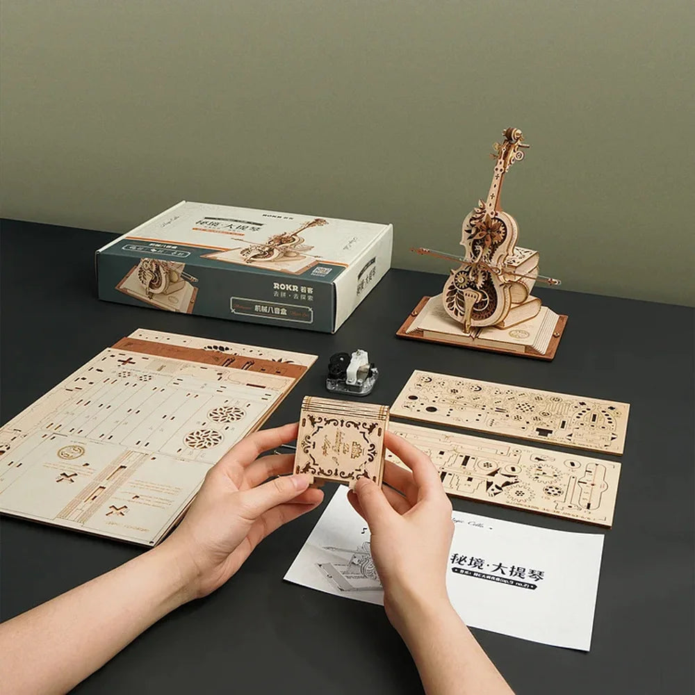 ROKR 3D Cello Music Box Puzzle - Retro Magic Toy for Girls