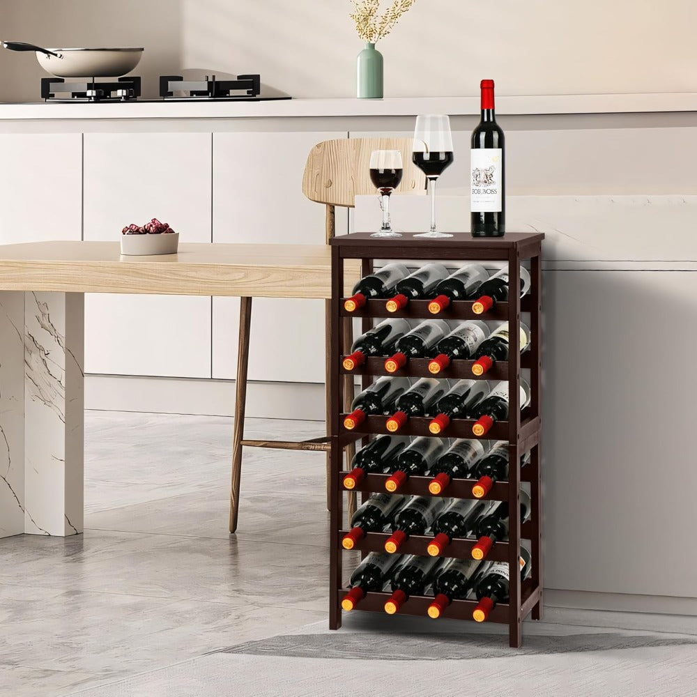 Bamboo Wine Rack 6-Tier Floor Stand - Holds 24 Bottles