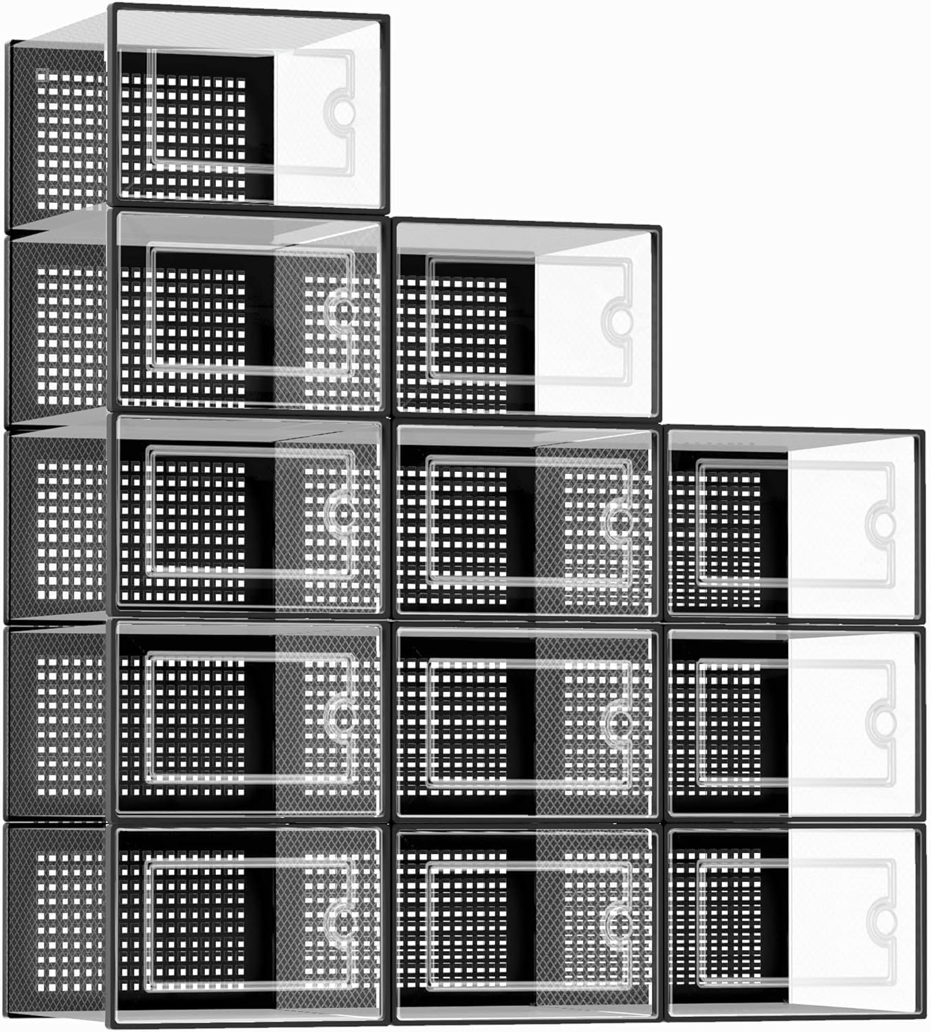 X-Large Clear Shoe Storage Boxes - Stackable 12 Pack Organizer