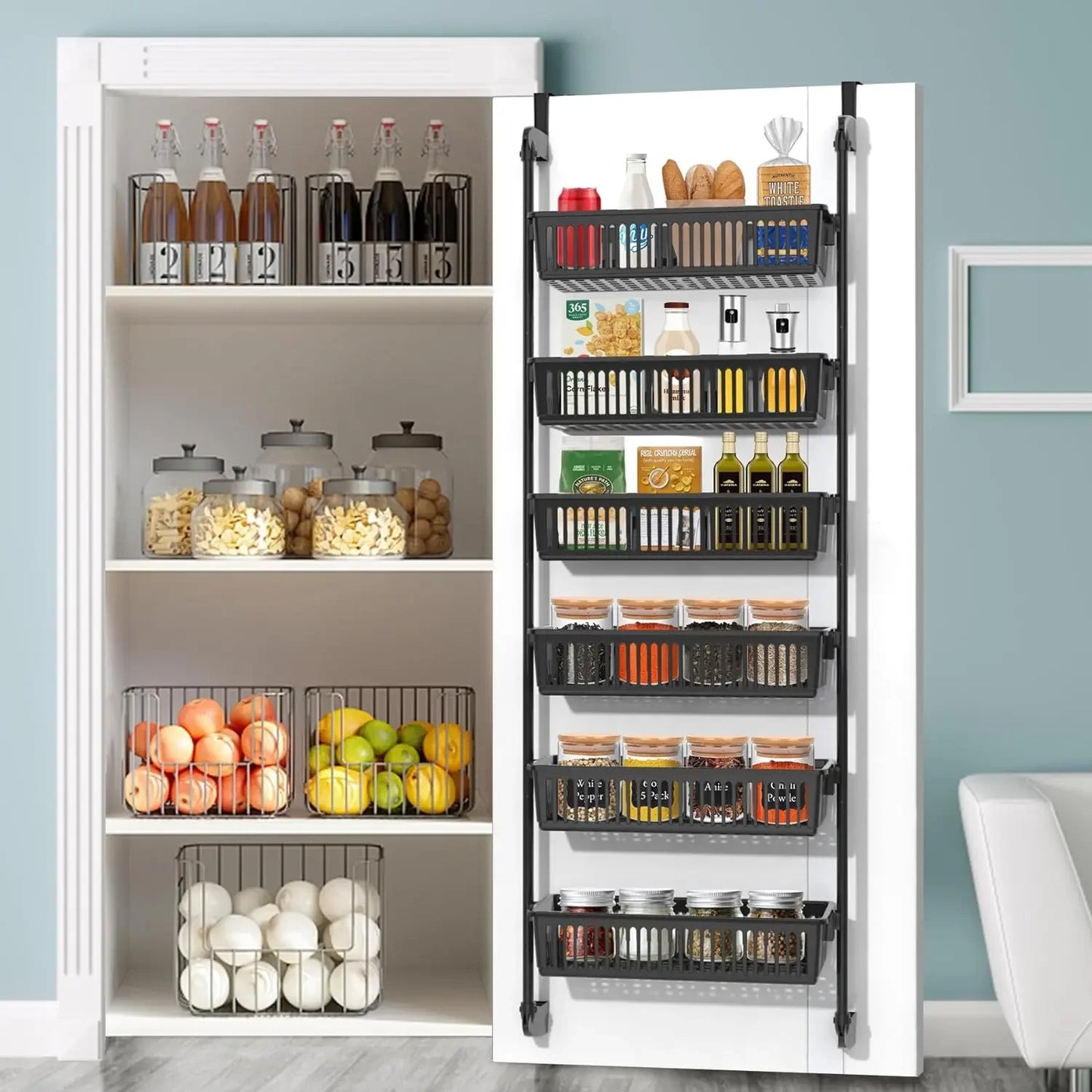 Pantry Door Organizer - 6-Tier Adjustable Heavy-Duty Storage
