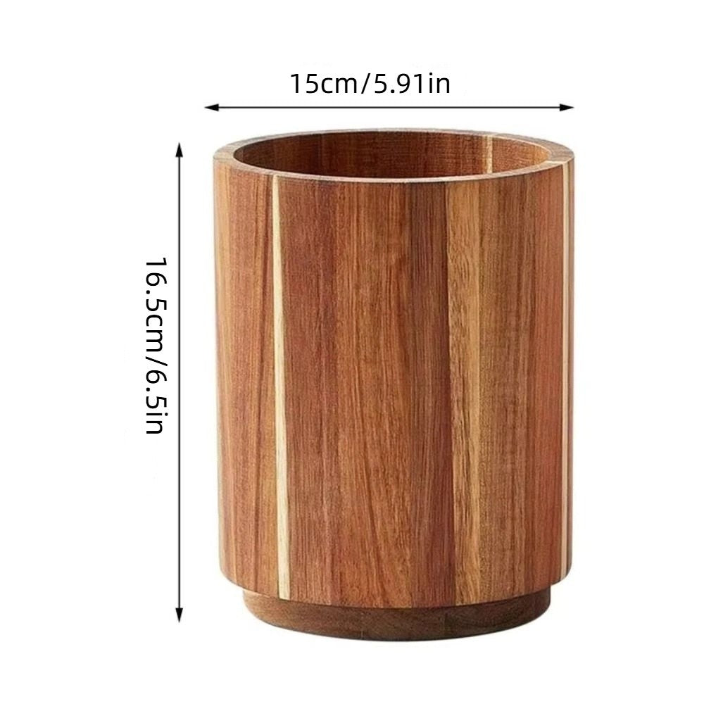 Wooden Utensil Holder 360° Rotatable Non-Slip Kitchen Organizer