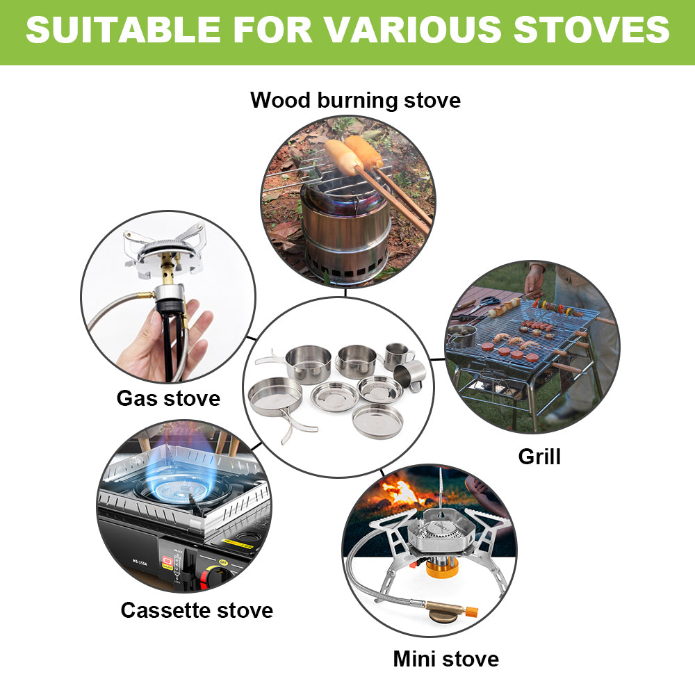 Stainless Steel Camping Cookware: 8pcs Mess Kit for Outdoors