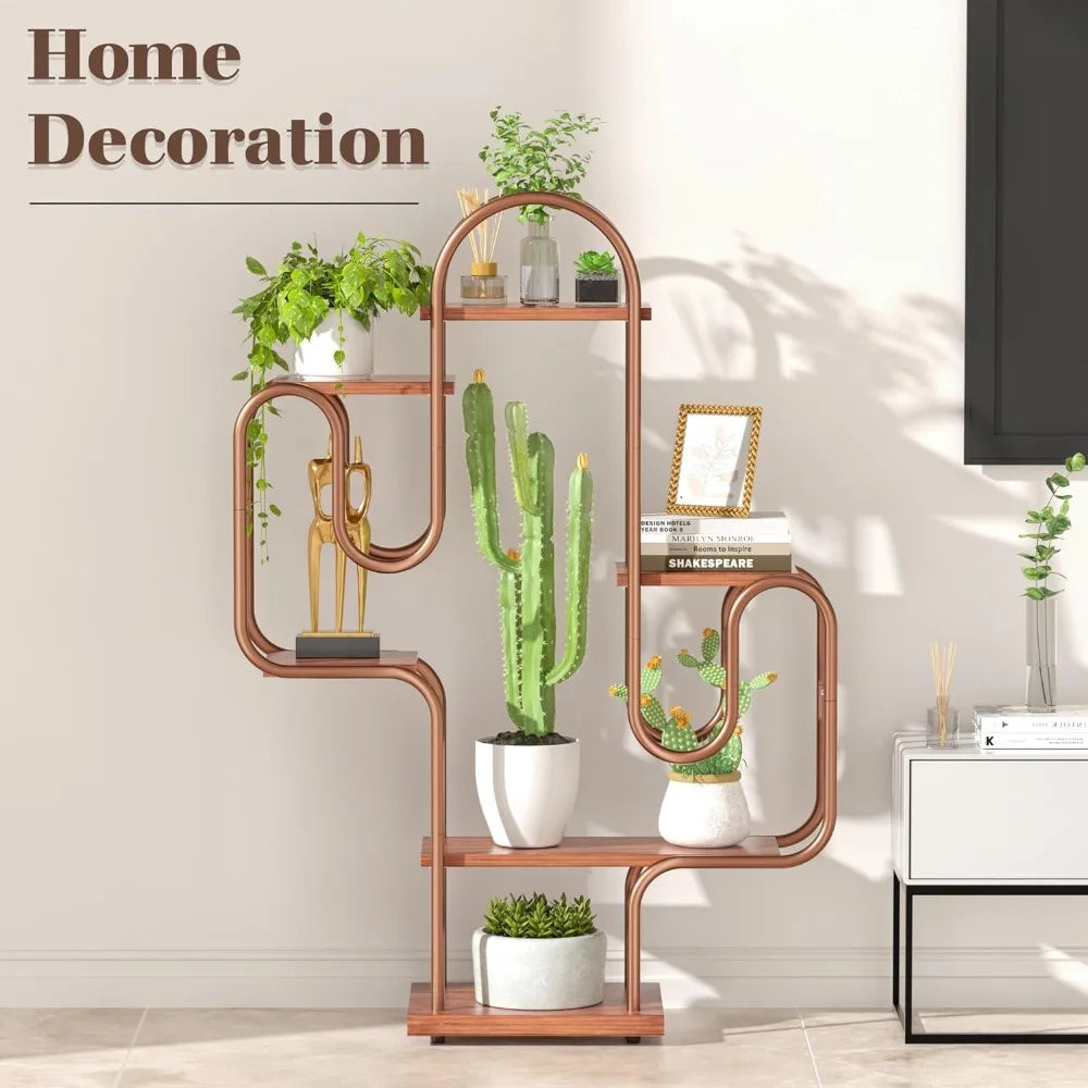 Cactus Bookshelf 6-Tier Metal Plant Stand - Unique Corner Shelf