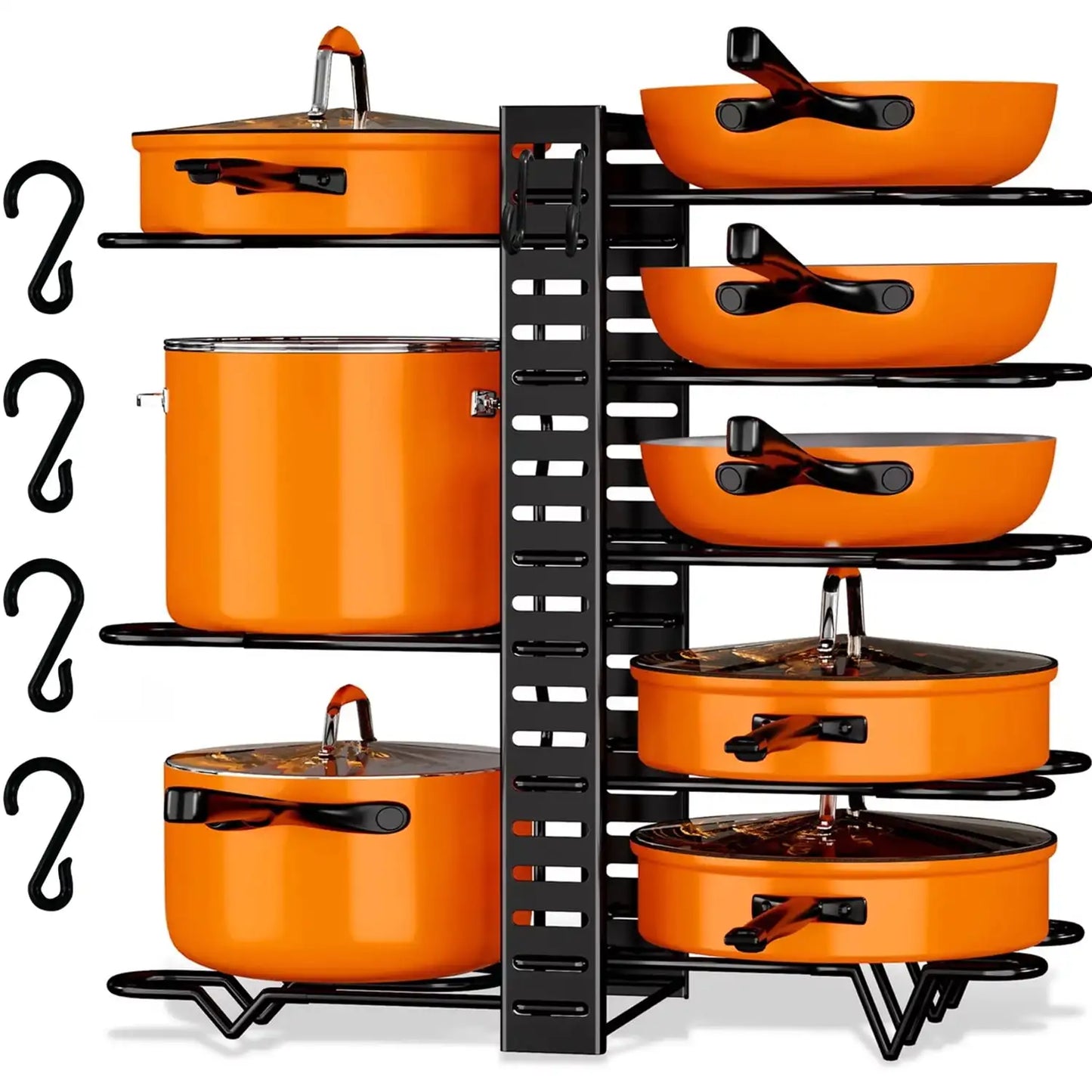 Pot Pan Organizer Rack 8 Tiers - Adjustable Kitchen Storage Solution