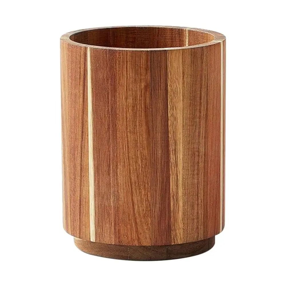 Wooden Utensil Holder 360° Rotatable Non-Slip Kitchen Organizer