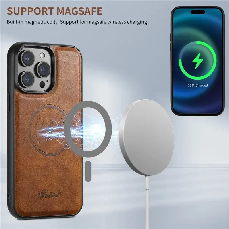 Magsafe Magnetic Phone Case with Detachable Wallet Leather Case for iPhone 12 13 14 15 16 Pro Max Plus