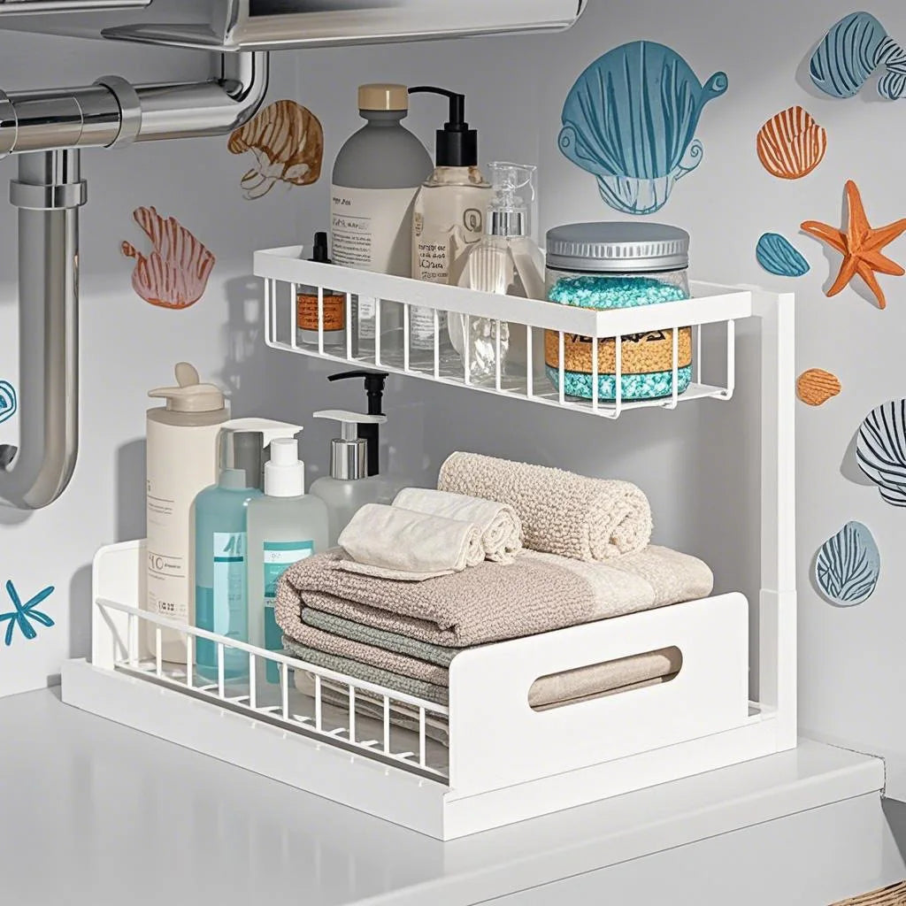 Under Sink Organizer - 2 Tier Slide Out Storage Solution