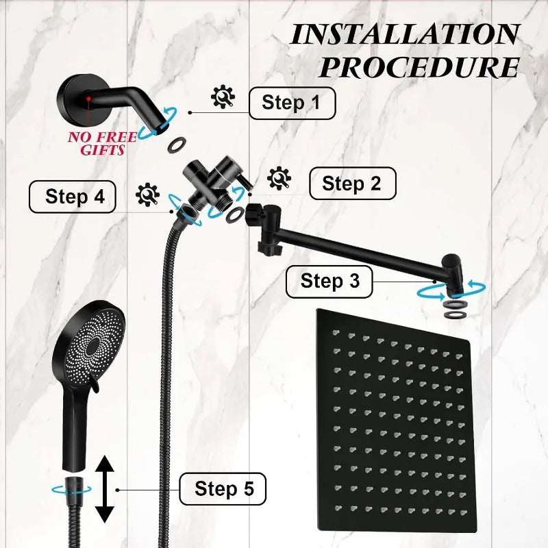 High Pressure Rain Shower Head Combo with Handheld & Extension