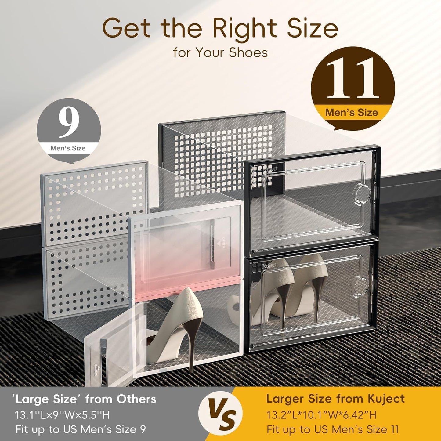 X-Large Clear Shoe Storage Boxes - Stackable 12 Pack Organizer