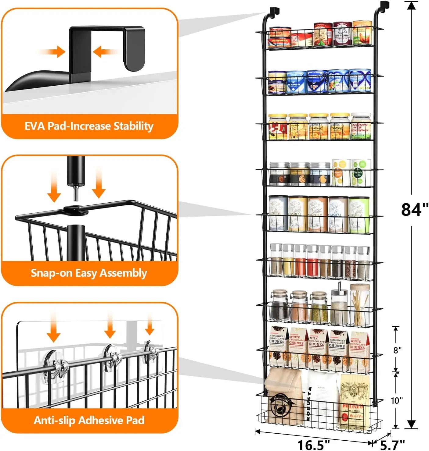 Over Door Pantry Organizer - 9 Tier Spice Rack & Storage