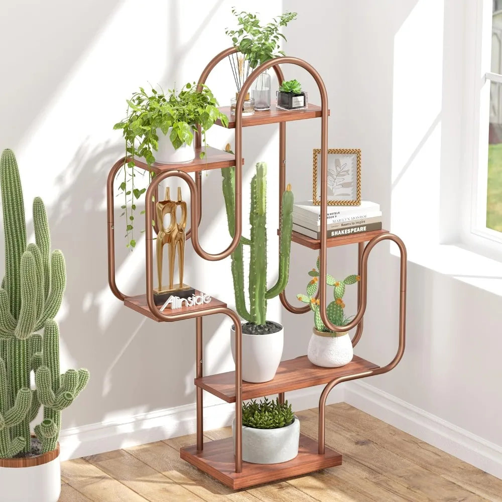 Cactus Bookshelf 6-Tier Metal Plant Stand - Unique Corner Shelf