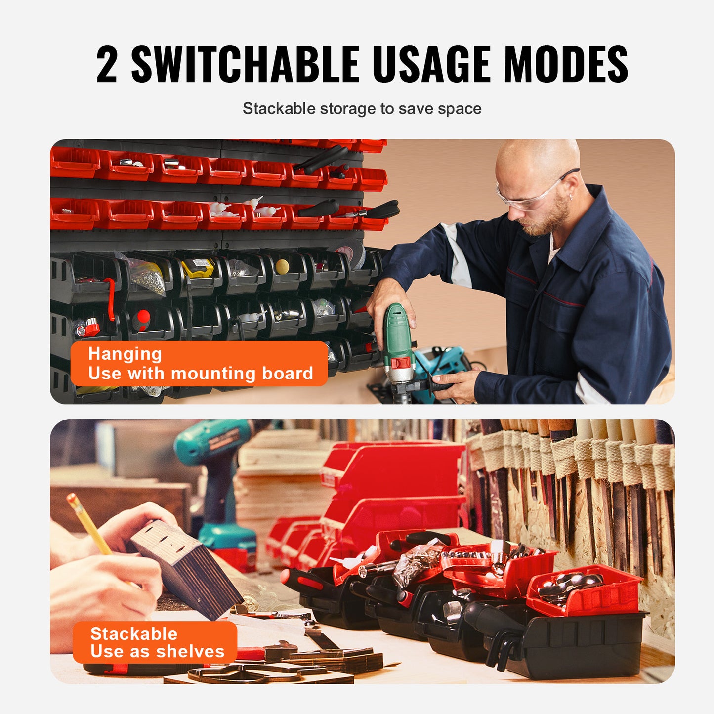 Storage Bins 48pcs Wall Mounted Garage Organizer