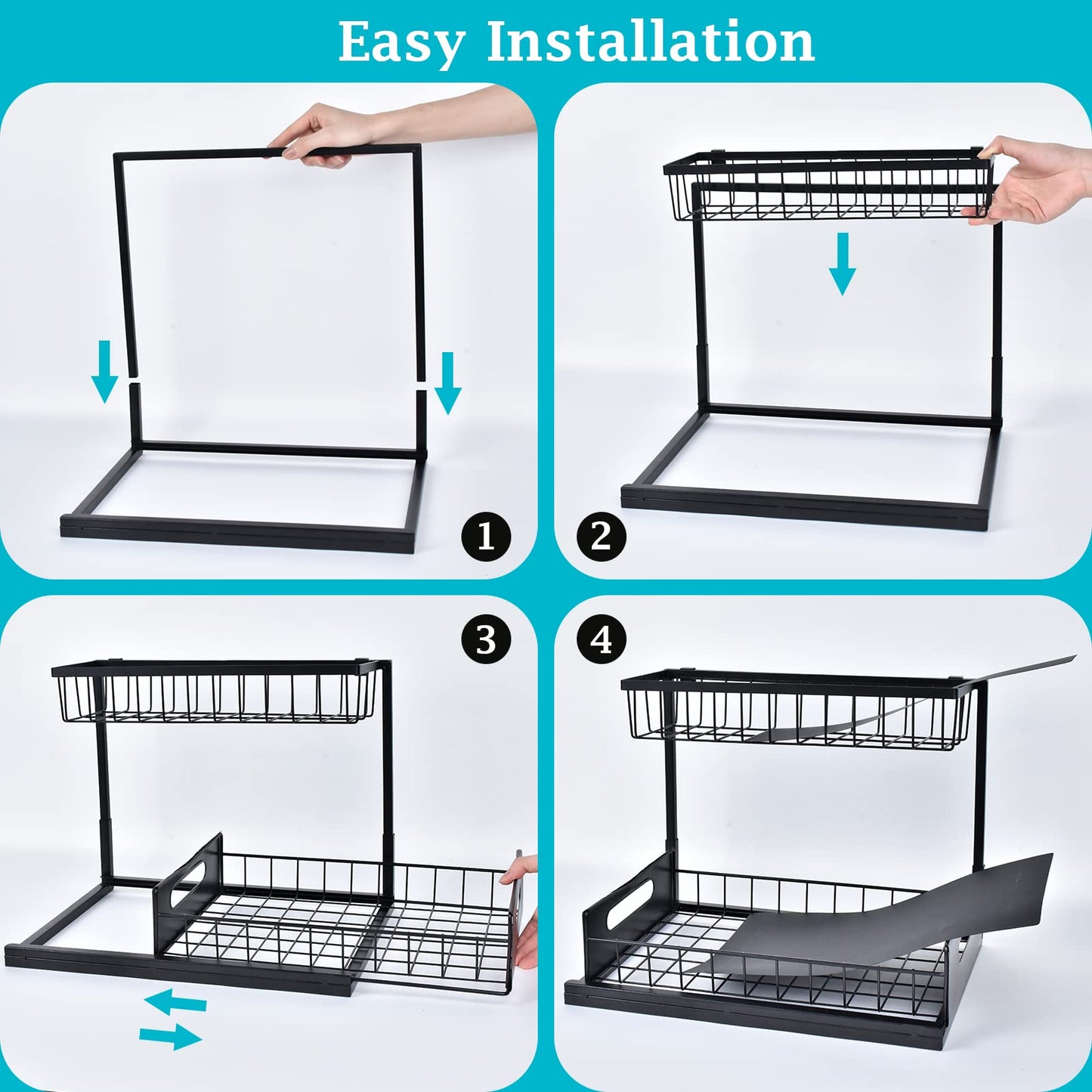 Under Sink Organizer - 2 Tier Slide Out Storage Solution