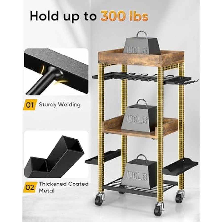 Power Tool Organizer Cart: 4-Tier Heavy Duty Rolling Storage