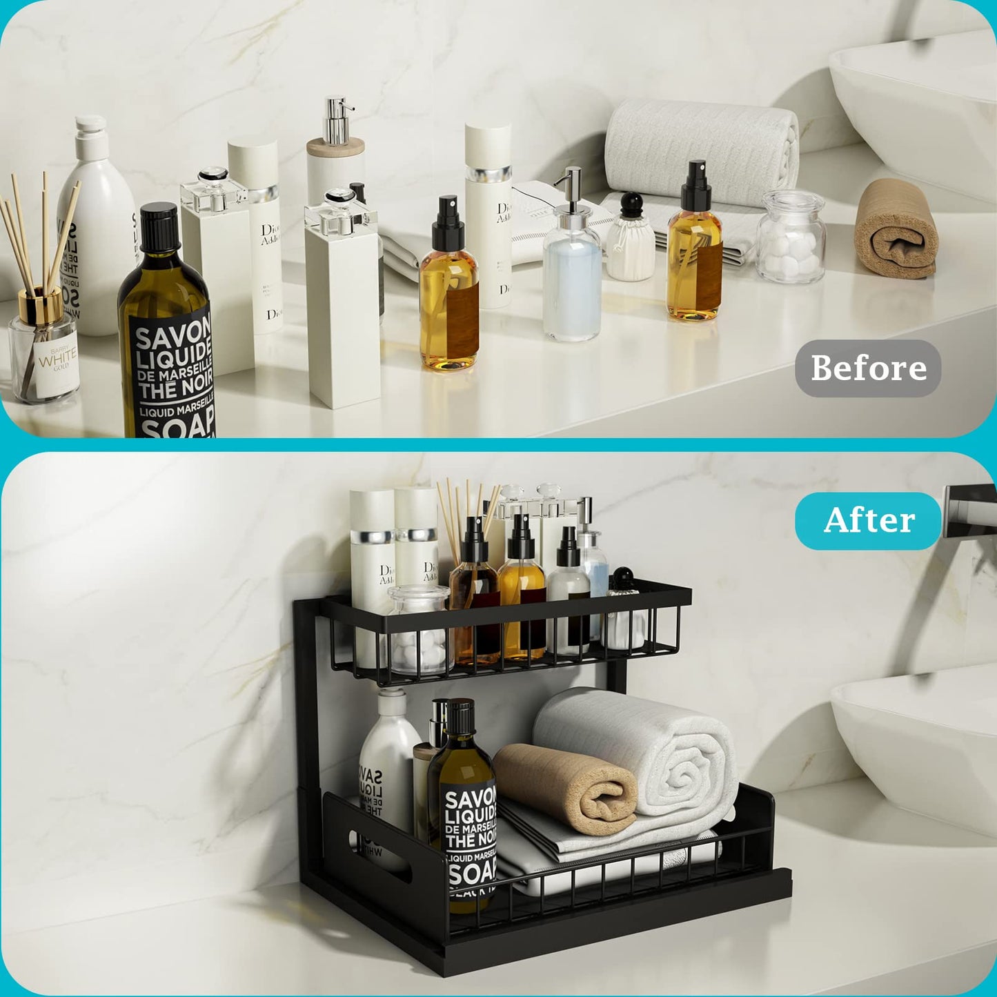 Under Sink Organizer - 2 Tier Slide Out Storage Solution