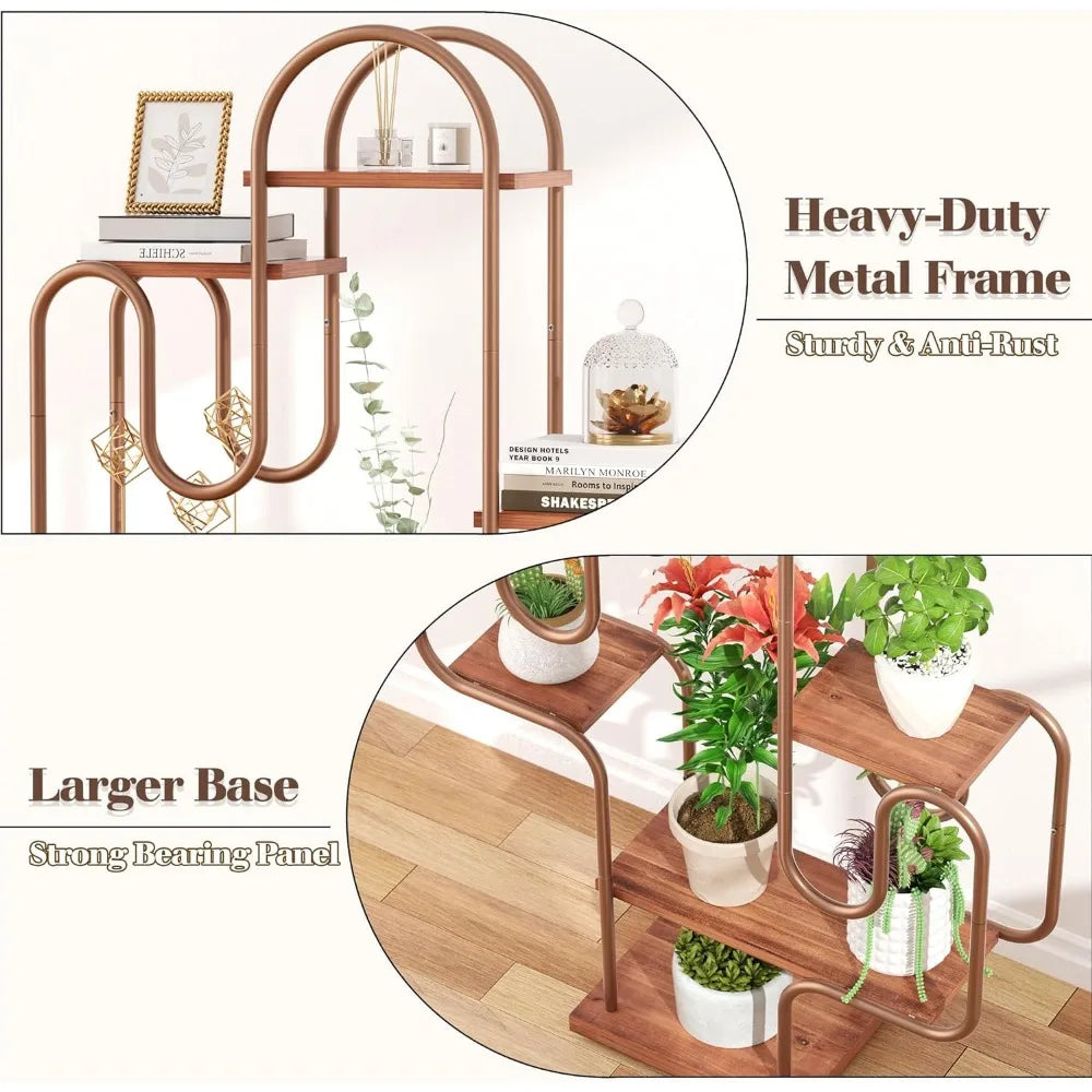 Cactus Bookshelf 6-Tier Metal Plant Stand - Unique Corner Shelf