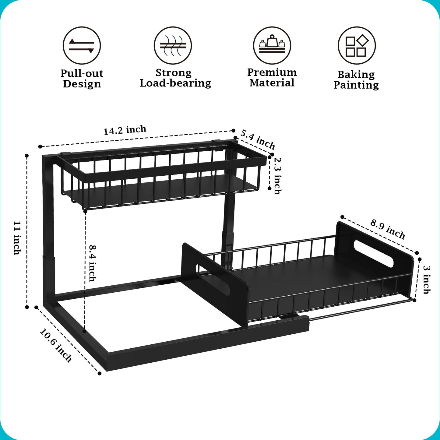 Under Sink Organizer - 2 Tier Slide Out Storage Solution