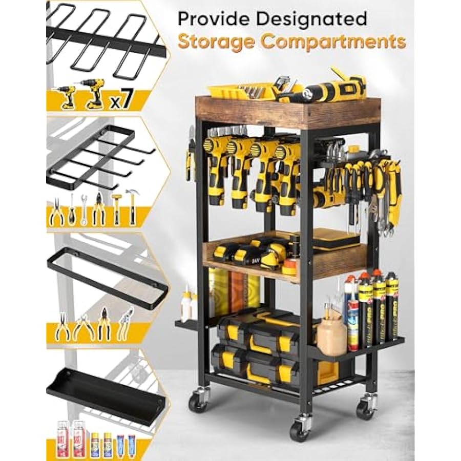 Power Tool Organizer Cart: 4-Tier Heavy Duty Rolling Storage