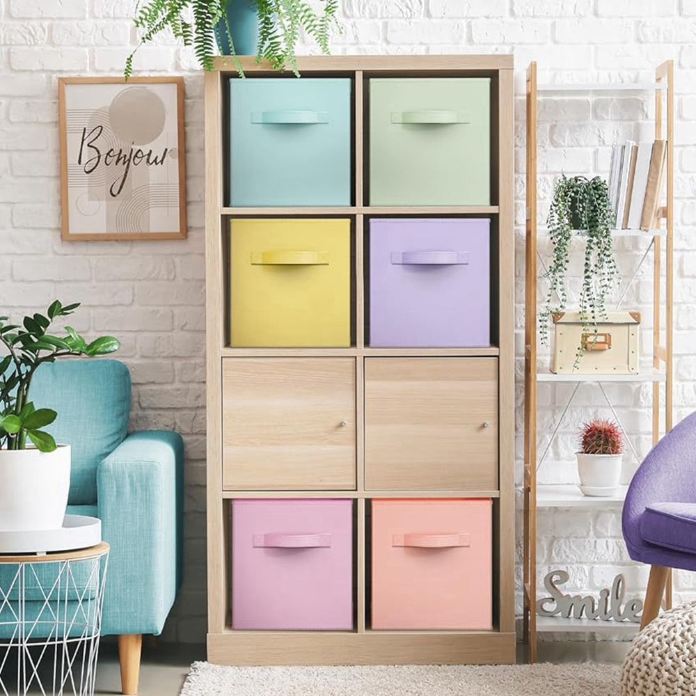 Colorful Fabric Storage Cubes - 6 Pack Foldable Baskets