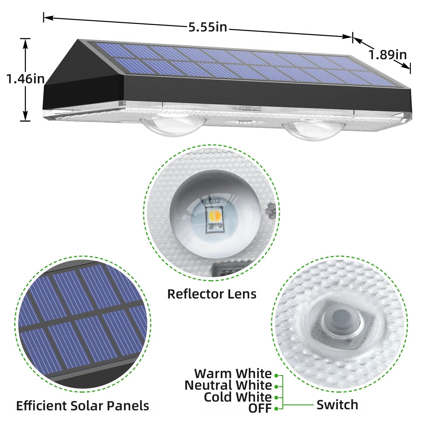 Solar Fence Lights Outdoor - IP65 Waterproof, 3 Modes, 6 Pack