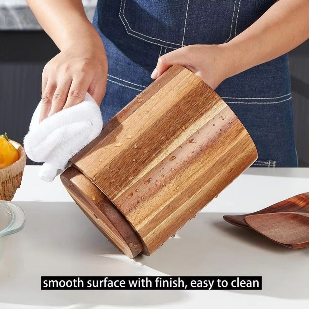 Wooden Utensil Holder 360° Rotatable Non-Slip Kitchen Organizer