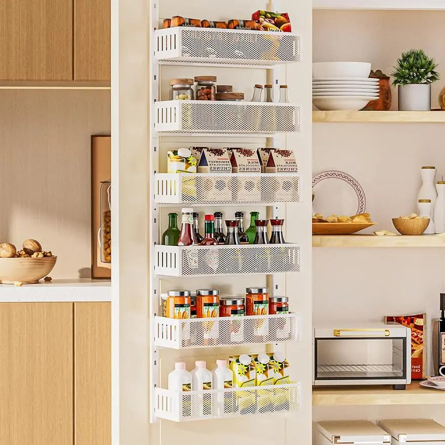 6-Tier Mesh Door Organizer: Adjustable Spice Rack for Kitchen