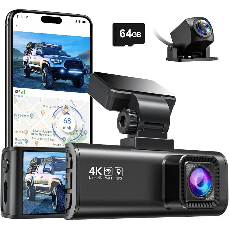 Dual Dash Cam 4K Front / 2.5K Rear with 64GB & WiFi GPS
