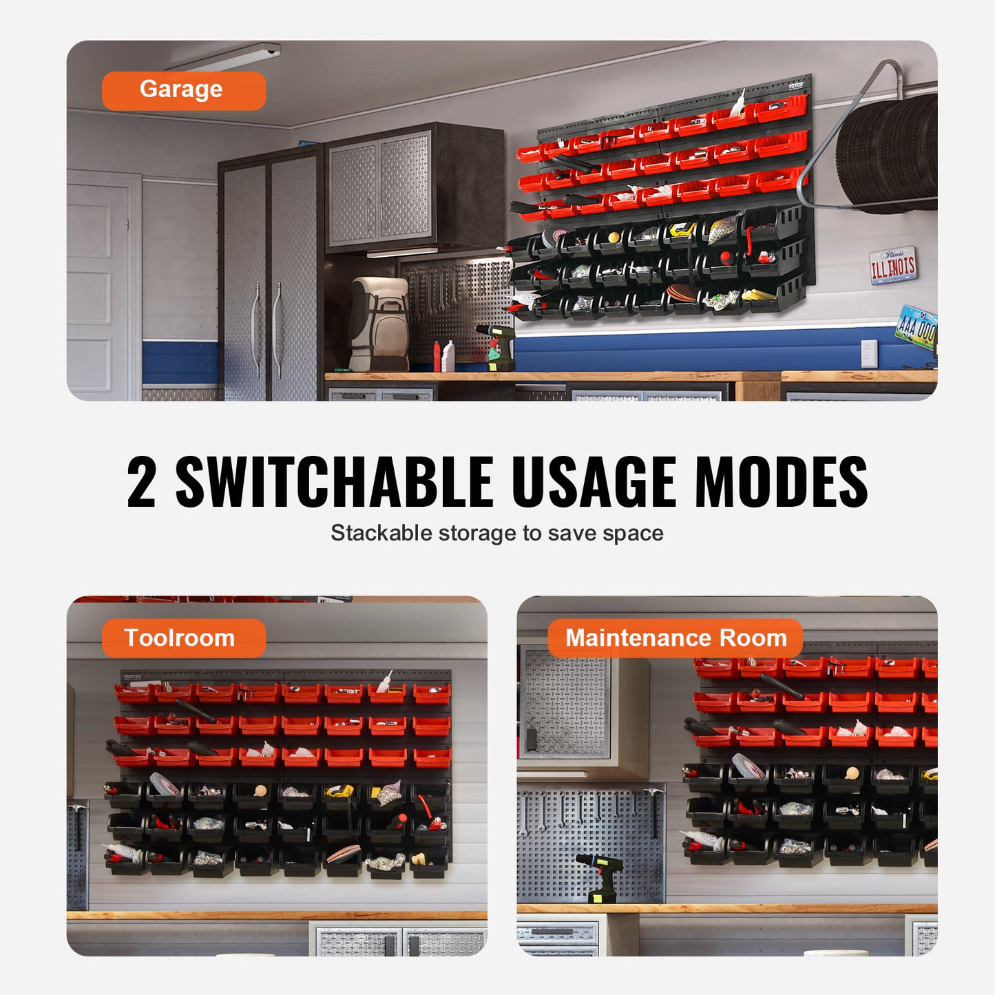 Storage Bins 48pcs Wall Mounted Garage Organizer