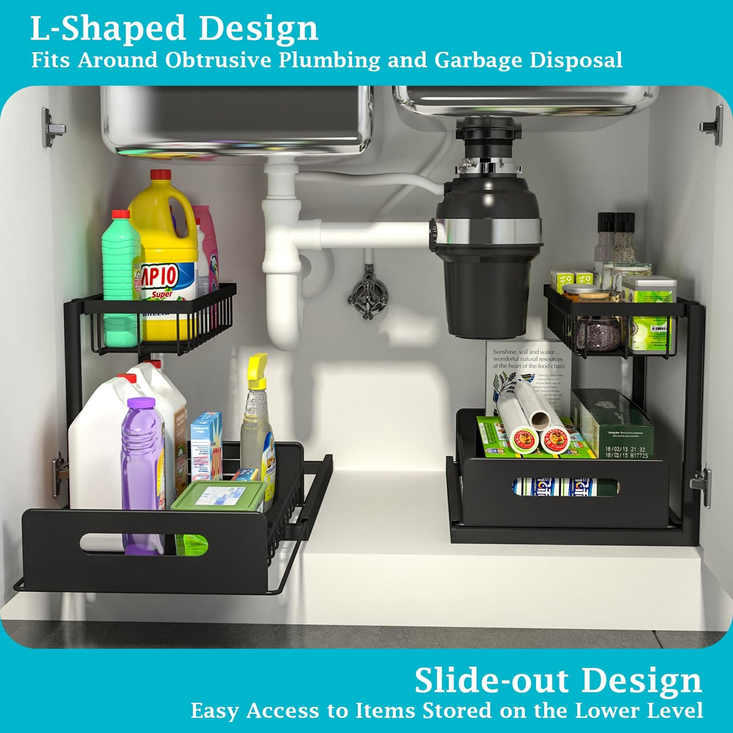 Under Sink Organizer - 2 Tier Slide Out Storage Solution