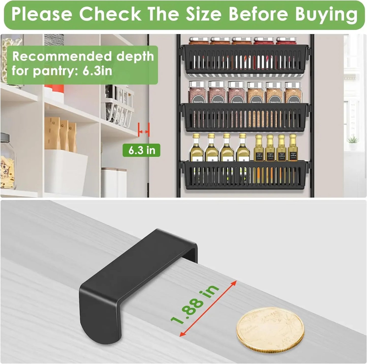 Pantry Door Organizer - 6-Tier Adjustable Heavy-Duty Storage