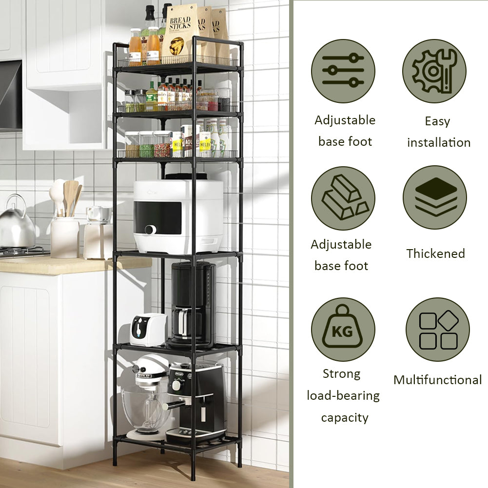 6 Tier Metal Storage Shelf - Versatile Kitchen & Bathroom Rack