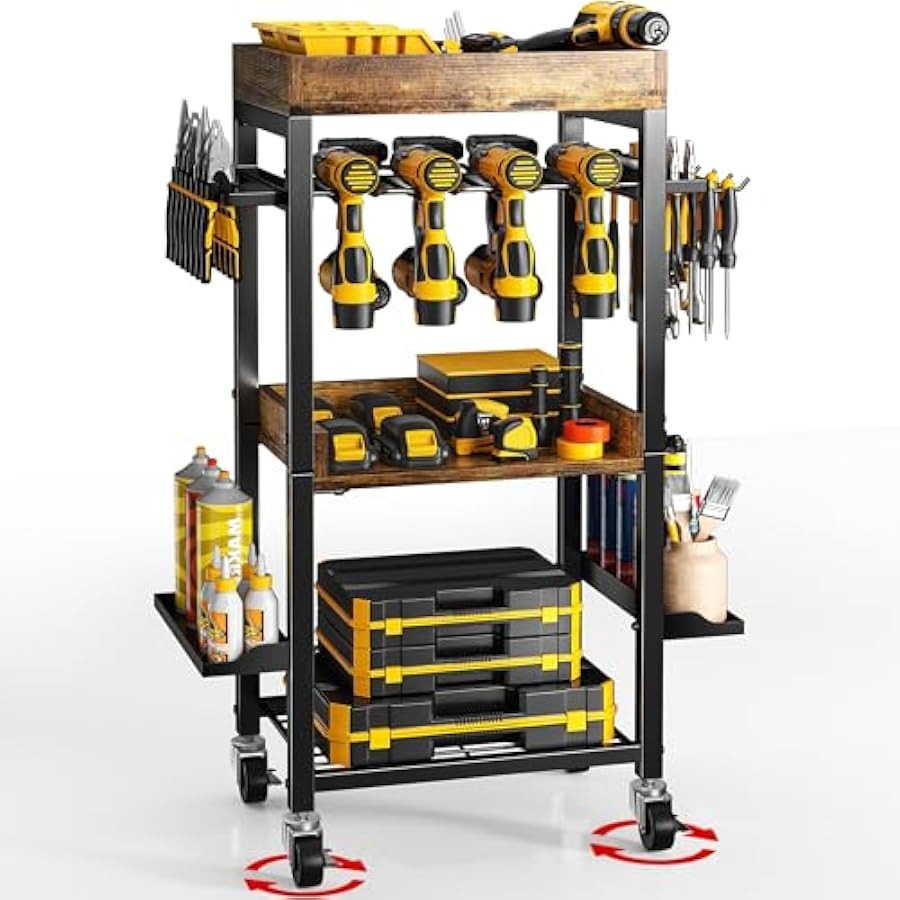Power Tool Organizer Cart: 4-Tier Heavy Duty Rolling Storage