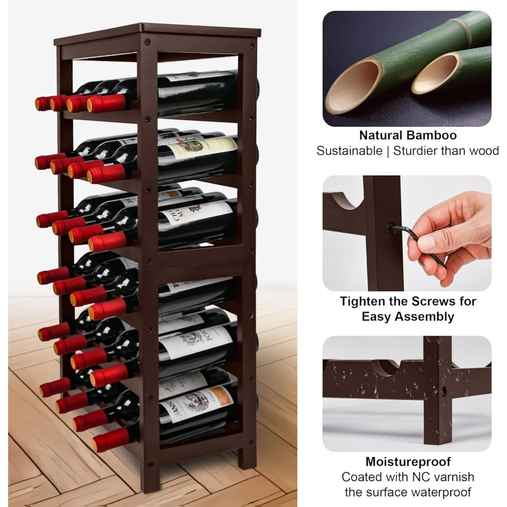 Bamboo Wine Rack 6-Tier Floor Stand - Holds 24 Bottles