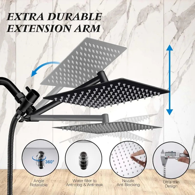 High Pressure Rain Shower Head Combo with Handheld & Extension